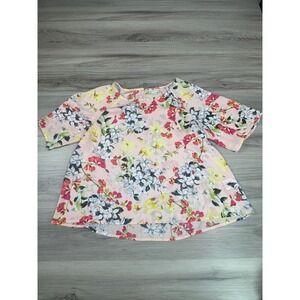 Woman's Med Liz Claiborne Floral‎ Boho Chiffon Flutter Blouse Cottagecore
